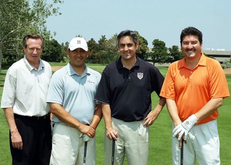  Tom Curley (left), DHCC President Jeff Campos, Jeff Plush and Luis Canela - sports anchor of Univision Colorado