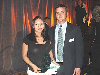  Lacey Montez , a recipient of this year's Summit Award, with her sponsor and nominating supporter, Brendan Doyle.